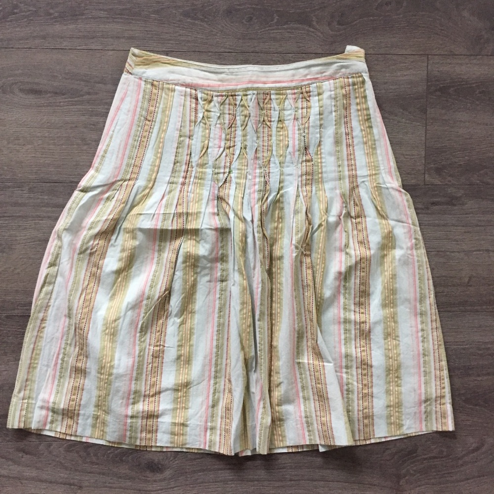 Talbots Green Striped Beaded Cotton Skirt Size 4